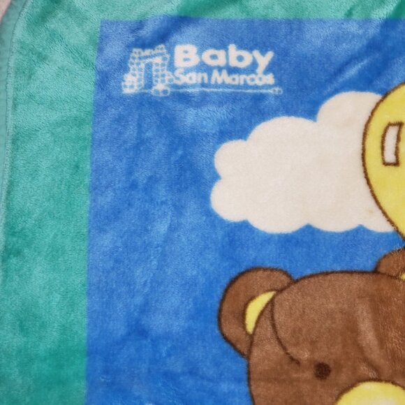 Original San Marcos Vintage Baby Blanket Cobija Teddy Bear Balloons 42 X 50 Tag - Picture 3 of 8